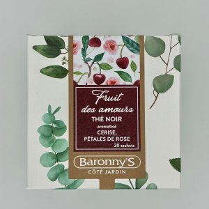 THÉ NOIR FRUITS DES AMOURS AROMATISÉ CERISE PÉTALE DE ROSE BARONNY&rsquo;S COTÉ JARDIN